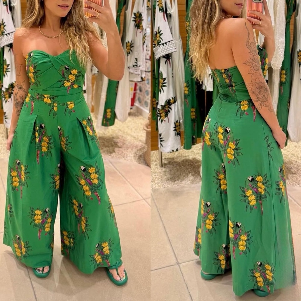 FARM Rio Green Rio Maracanã Strapless Jumpsuit Size XL - Picture 5 of 11